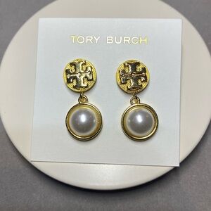 Tory Burch Gold and White Pearl Earrings